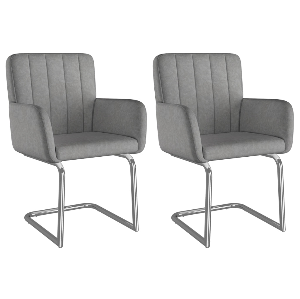 Set di 2 sedie da pranzo girevoli; impilabili; in pelle PU e metallo; grigio