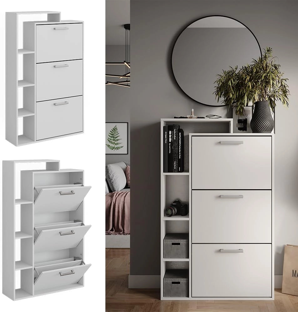 Scarpiera Orlando, Bianco, 80 x 128.3 cm con 3 scomparti