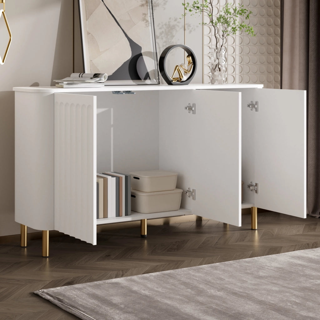 Sideboard 135x36x78 cm con 3 ante senza maniglie in MDF bianco