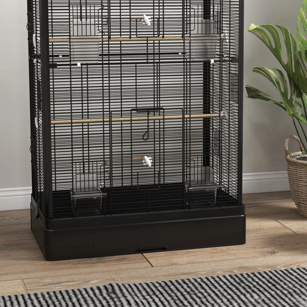 Gabbia per Uccelli 61x36.5x98 cm con Vassoio Estraibile e Posatoi Voliera per Pappagalli Nero