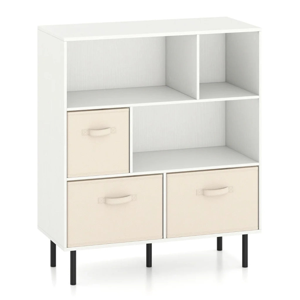 Libreria a 6 cubi ripiano 90 x 40 x 105 cm con cassetti estraibili design moderno metallo bianco 20_0017013