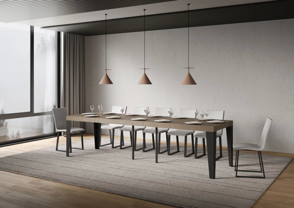 Consolle Allungabile 90-300x40x77 cm Flame Premium Tortora Telaio Antracite
