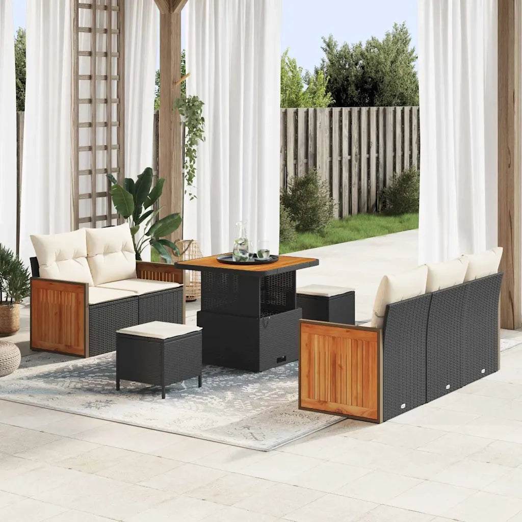 Set Divano da Giardino 10 pcs Nero e Crema polyrattan