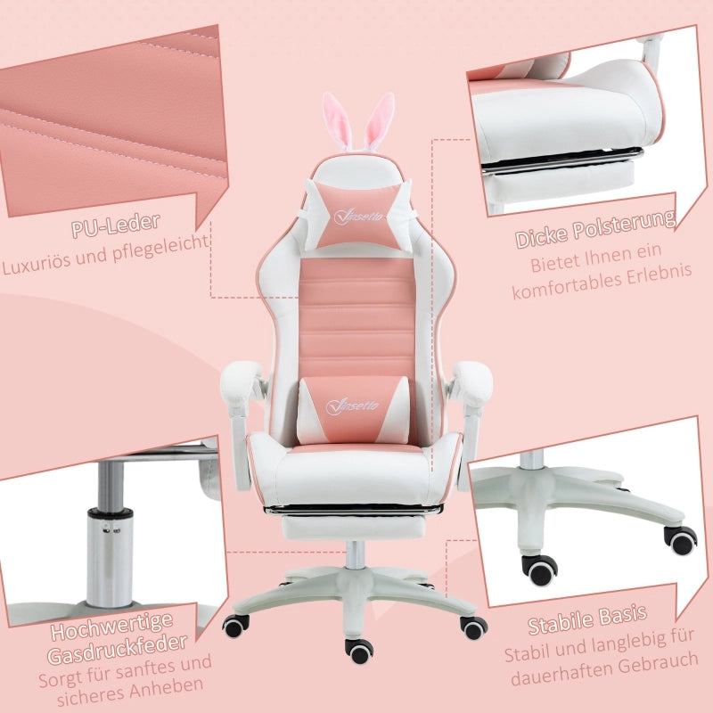 SEDIA GAMING Reclinabile 65x63x136-142 cm Pelle Rigenerata Rosa