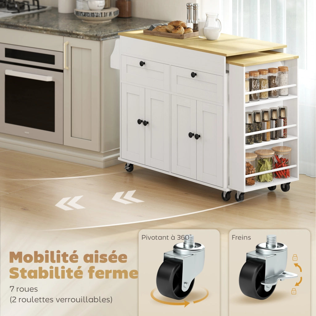 Tavolo da cucina allungabile con cassetti e ruote ¨C Zephmum ¨C Bianco