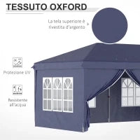 Gazebo 6x3 m Pieghevole da Giardino, in Acciaio e Poliestere con 6 Pannelli Laterali, Blu