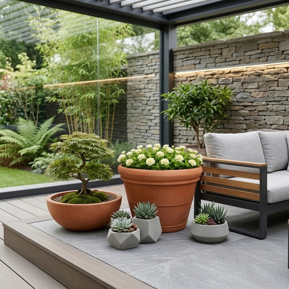 Vaso Doppio Bordo Liscio Monacis in Resina Ø 56 cm per Giardini e Terrazzi Colore: Bronzo
