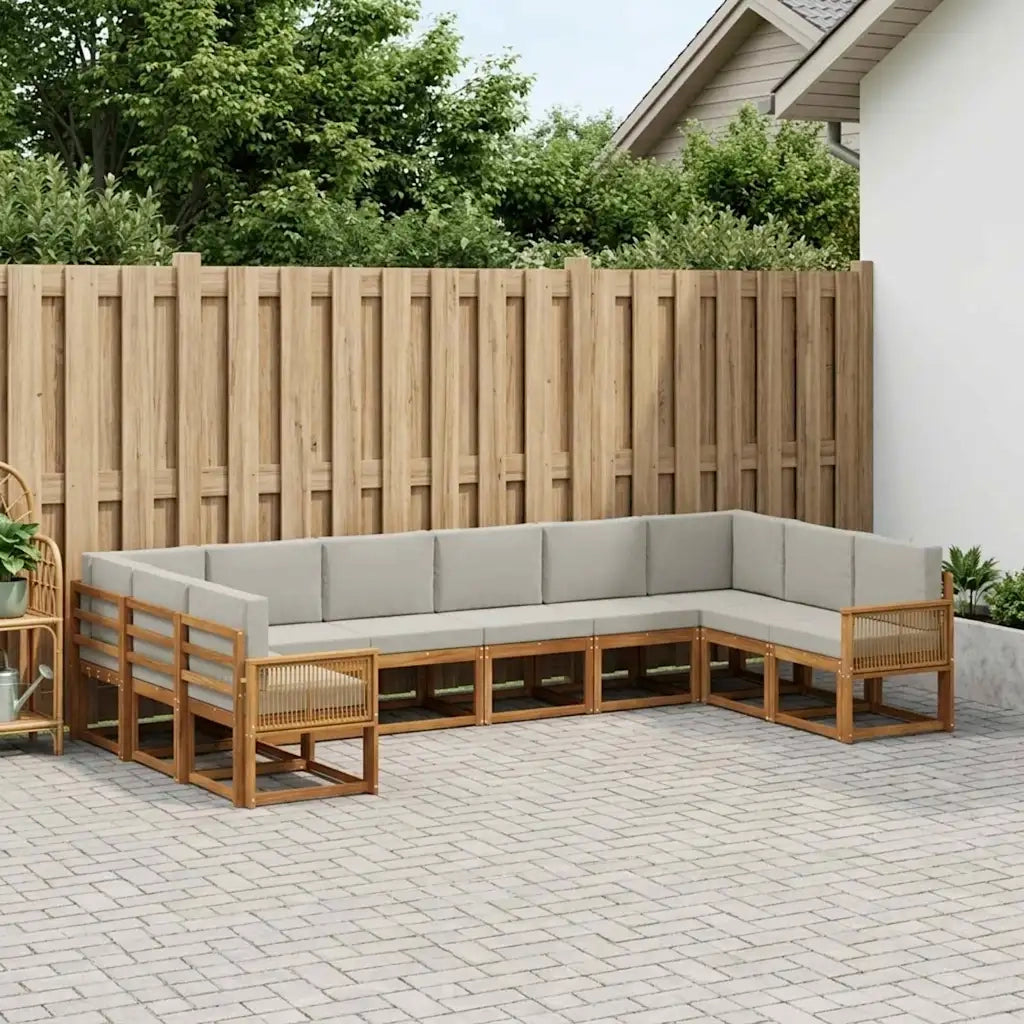 Set di divani da esterno 10 pcs Naturale e Grigio Chiaro 3385577