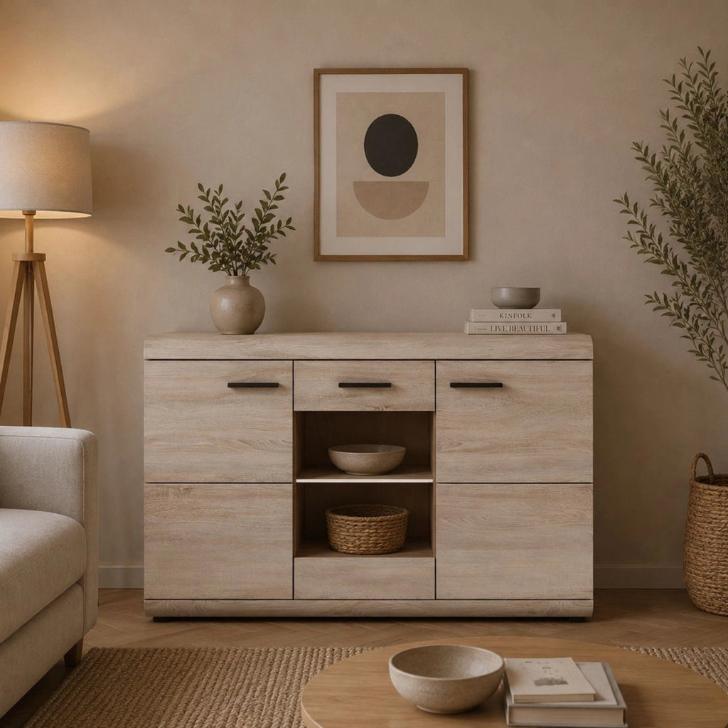 Madia Hami, Credenza 3 Ripiani, 120x42x87h cm Marrone Rovere