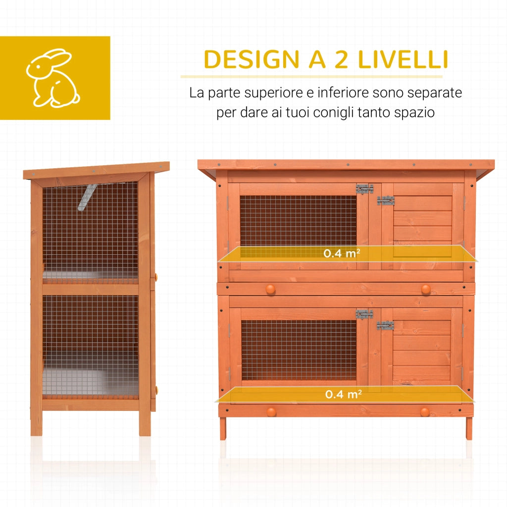 Gabbia per Conigli a Due Piani ¨C Xylo ¨C Legno di Abete Verde 90x45x90 cm Esterno