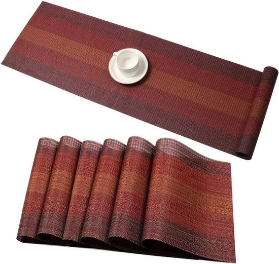 Tavolo di plastica PVC resistente alle macchie, lavabile, con superficie antiscivolo, set di 6 tovaglioli e 1 coperchio per tavolo (rosso)