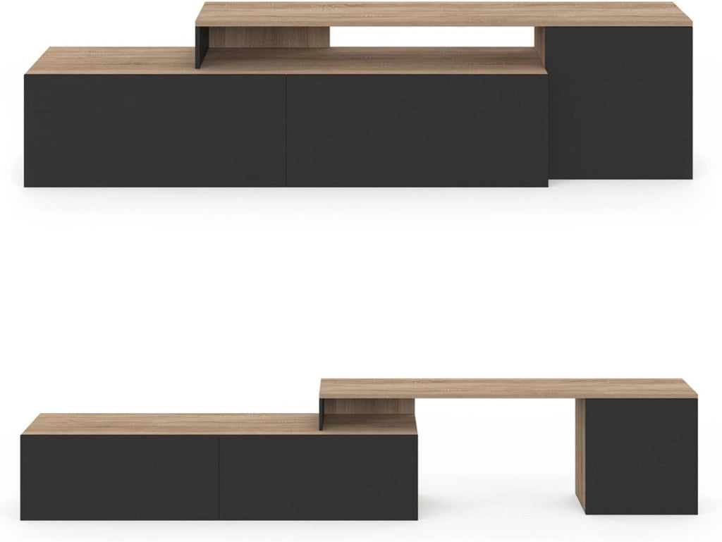 BASILE mobile TV angolare modulare da 180-240 cm in legno e nero
