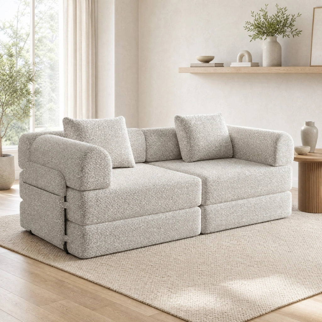 DIVANO LETTO Set da 2 pezzi in ciniglia kaki con vano bracciolo