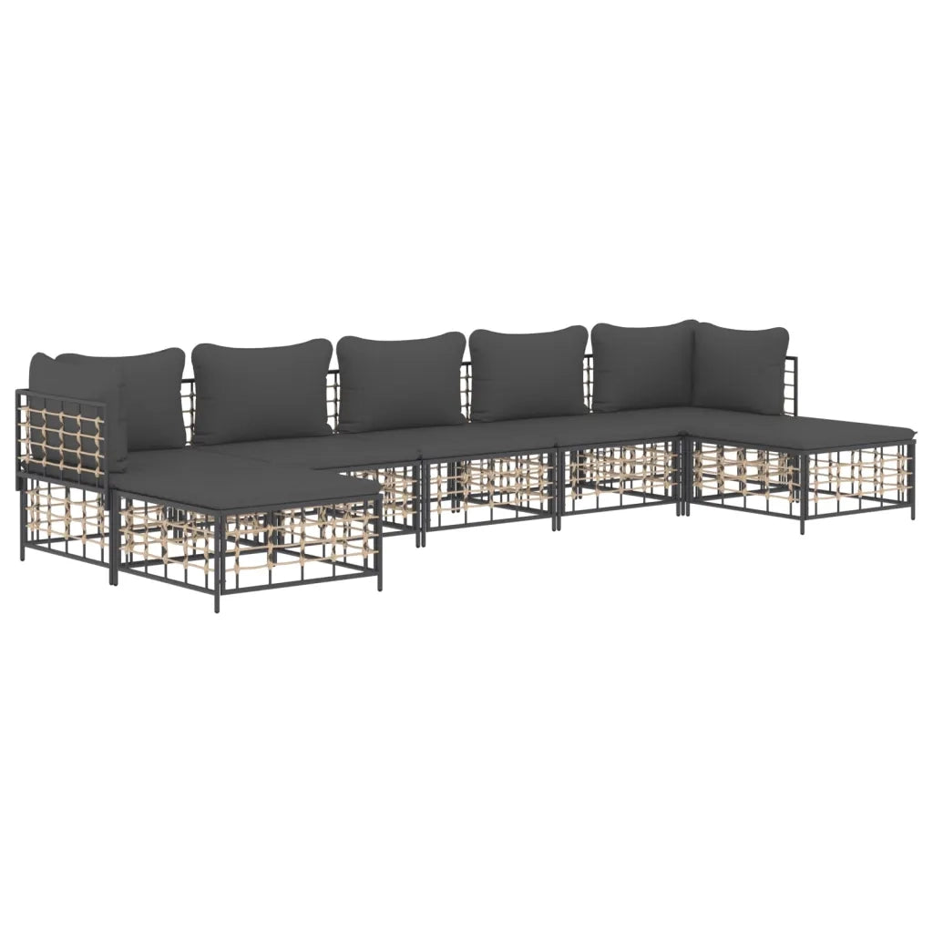 Set Divani da Giardino 7 pz con Cuscini Antracite in Polyrattan 3186783