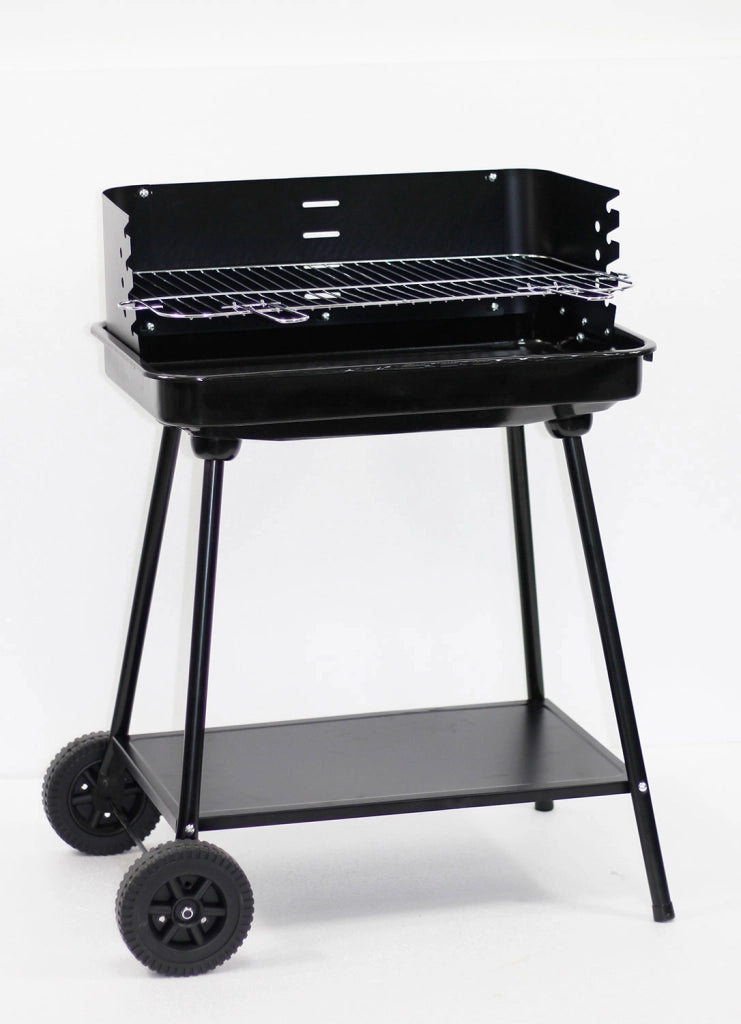 Barbecue a Carbone Baltasar 58x38x82 cm con Griglia in Acciaio Inox e Paravento Nero