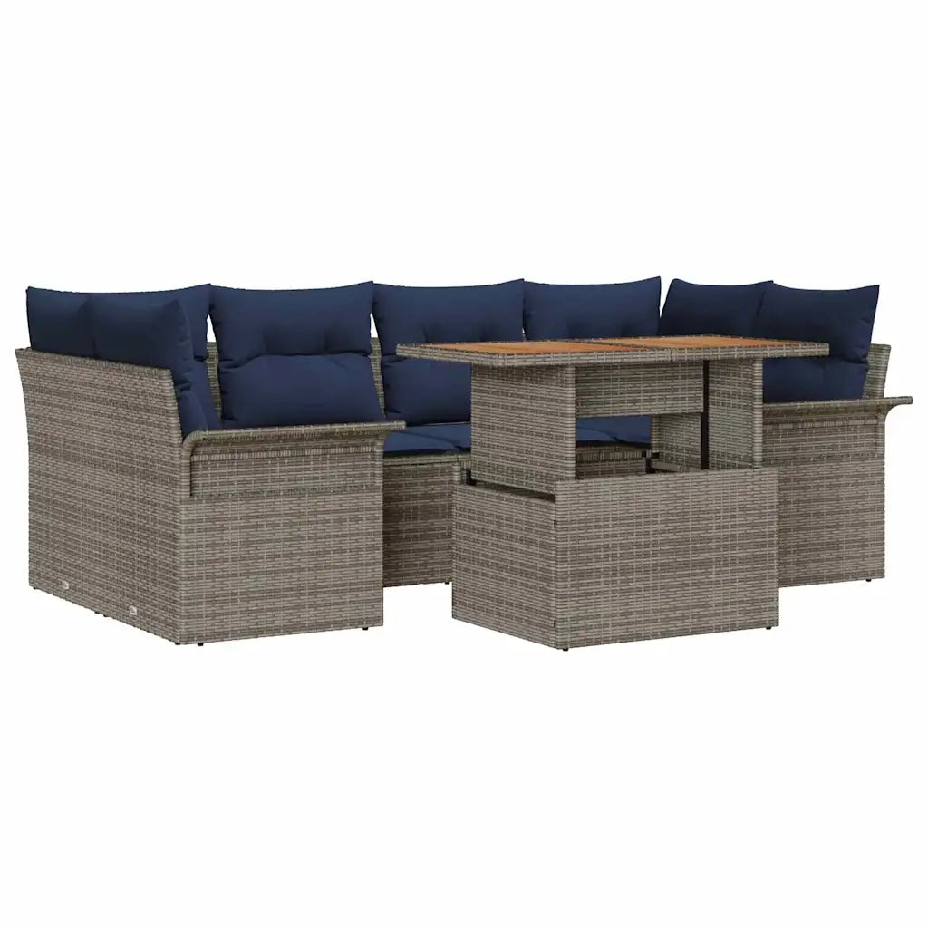 Set Divano da Giardino 7 pcs Grigio Poly Rattan