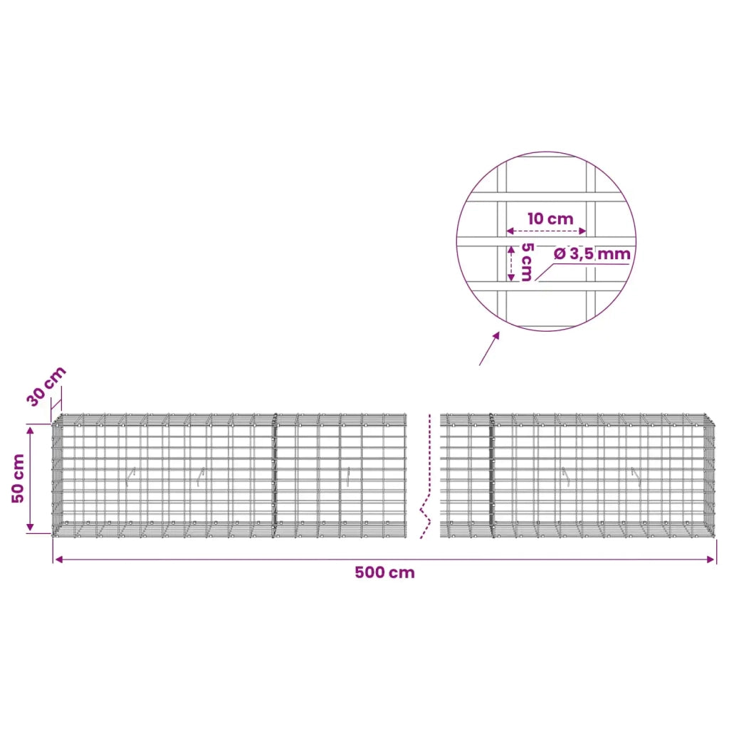 Gabione con Filo da 3,5 mm e Rete da 5x10 cm 500x30x50 cm 3462700