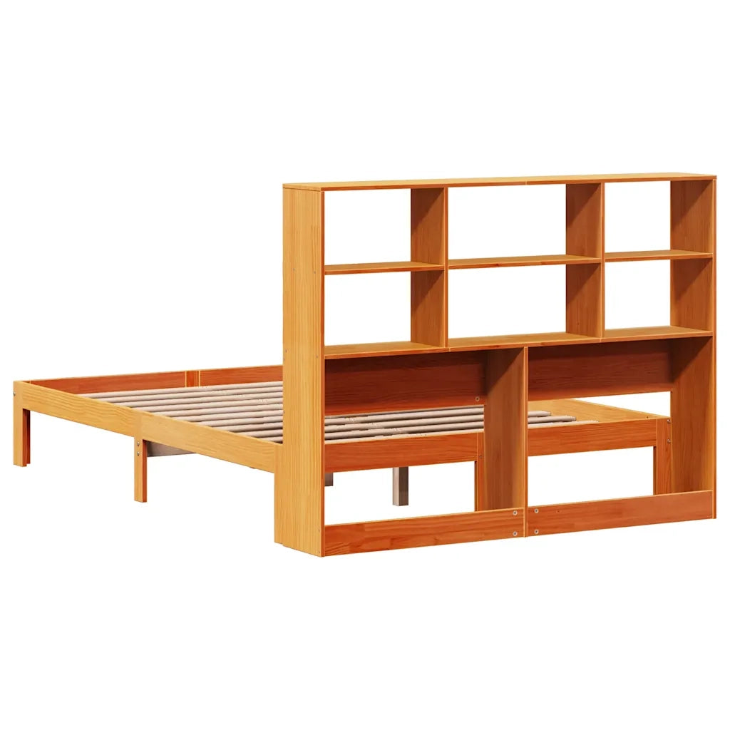 Letto Libreria senza Materasso Marrone Cera 135x190 cm in Pino