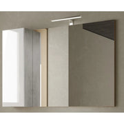 Specchio design con vano portaoggetti, 110x75 cm, collezione BURA, colori bianco lucido e cemento.