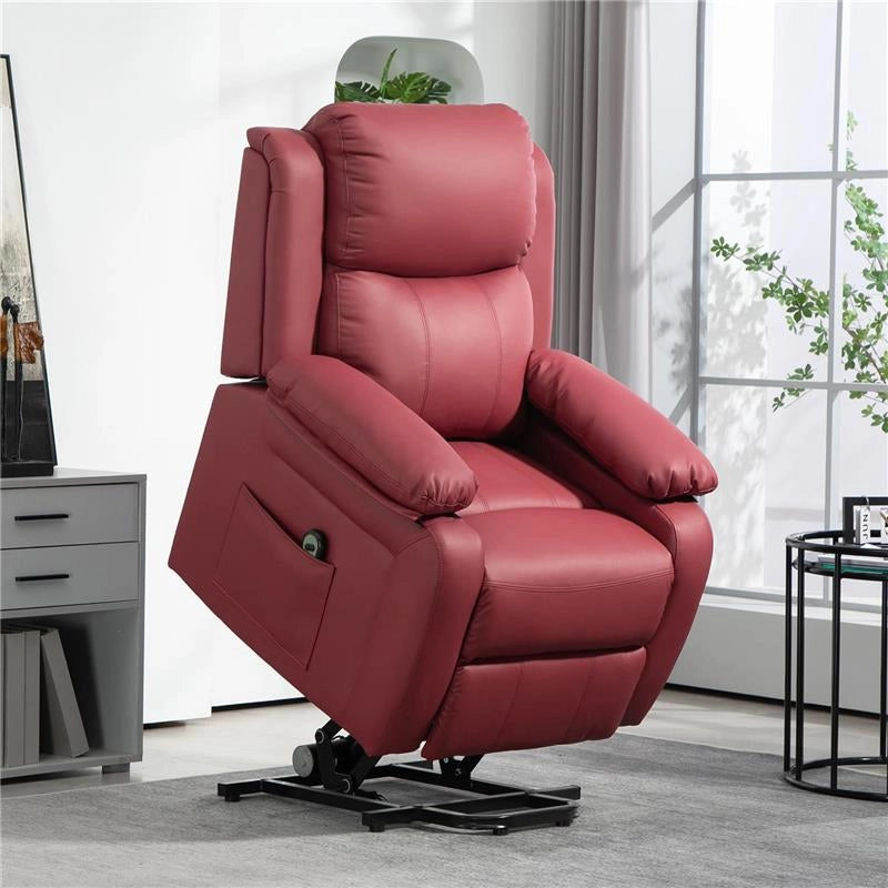 POLTRONA ALZAPERSONA RECLINABILE CON POGGIAPIEDI E TELECOMANDO IN PELLE PU 76X90X105 CM ROSSO