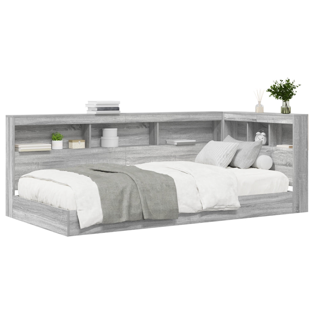 Letto con libreria Grigio Sonoma 100x200 cm Legno ingegnerizzato