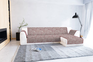 Copridivano con Penisola Destra Seduta 190 cm in Poliestere e Cotone Bordeaux