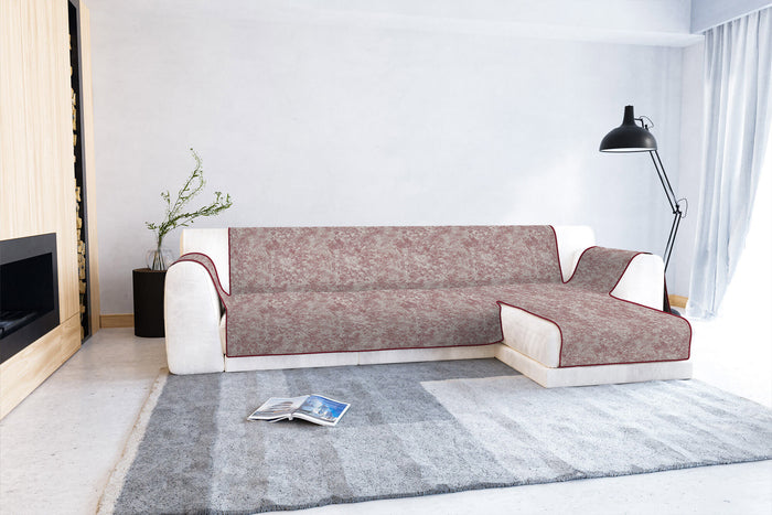 Copridivano con Penisola Destra Seduta 190 cm in Poliestere e Cotone Bordeaux