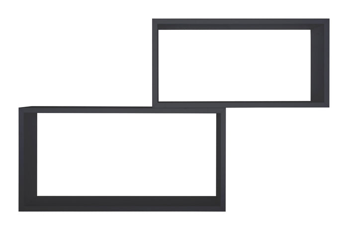 Set 2 Mensole Cubo da Parete Rettangolare in Fibra di Legno Bislungo Nero