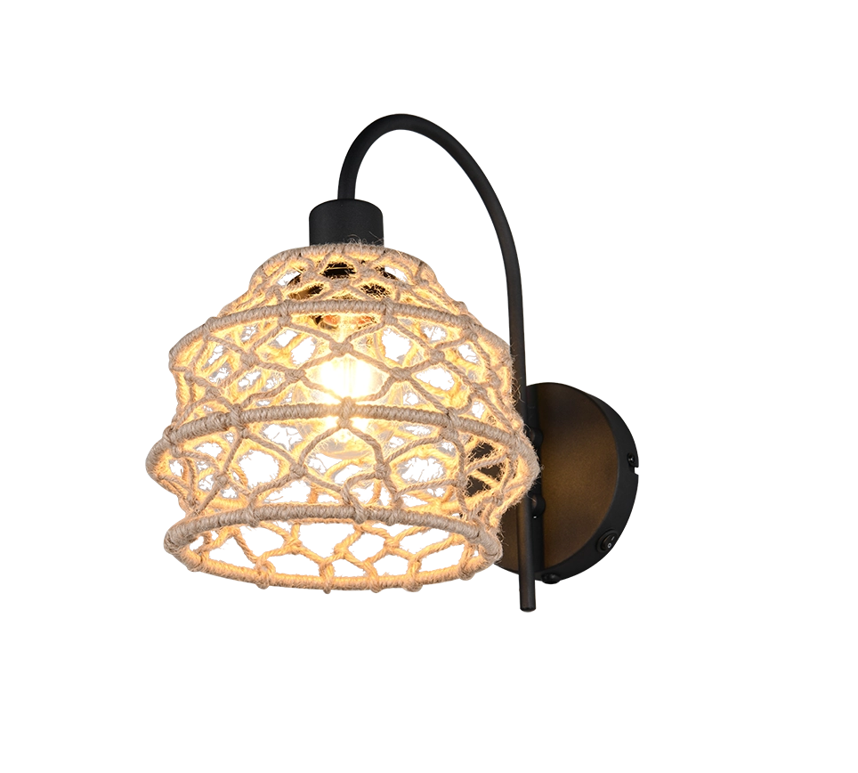 Applique, canapa e metallo, naturale e nero, H 32 cm, Hive