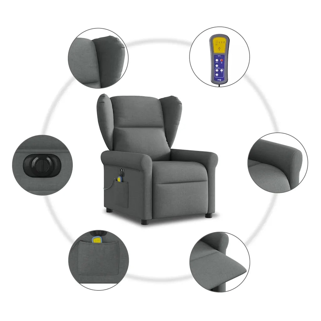 Divano Sedia-Poltrona Reclinabile Massaggio Elettrica Grigio Scuro Tessuto 863984