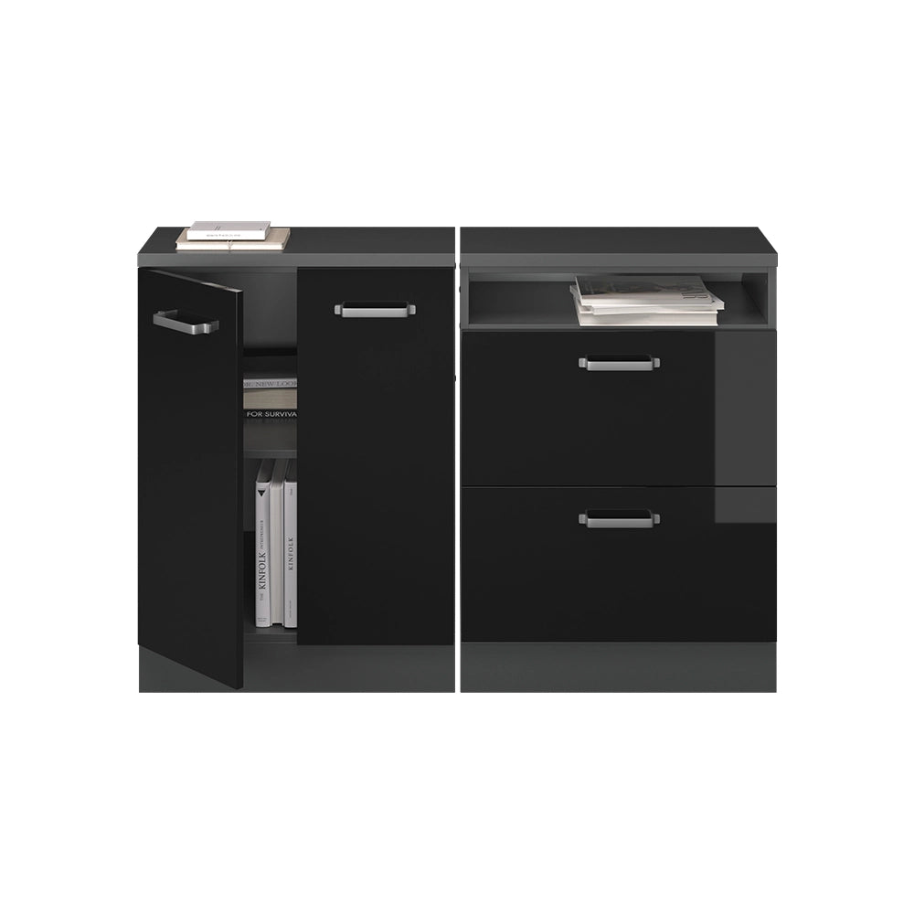 Set di mobili sottotetto Rion Nero lucido/Antracite 120 cm Set di 2 carcasse armadio profondità 60 cm Vicco