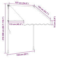 Tenda da Sole Retrattile Manuale LED 150 cm Bianca e Arancione 145856