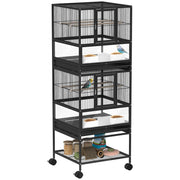 Gabbia per Uccelli 2 Livelli con Pannelli Acrilici ¨C zephmum ¨C Nero 48x46x134.5 cm