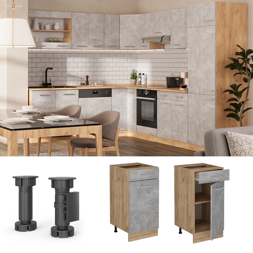 Mobiletto base per cucina R-Line Calcestruzzo/Rovere dorato 40 cm PL Marmo Vicco