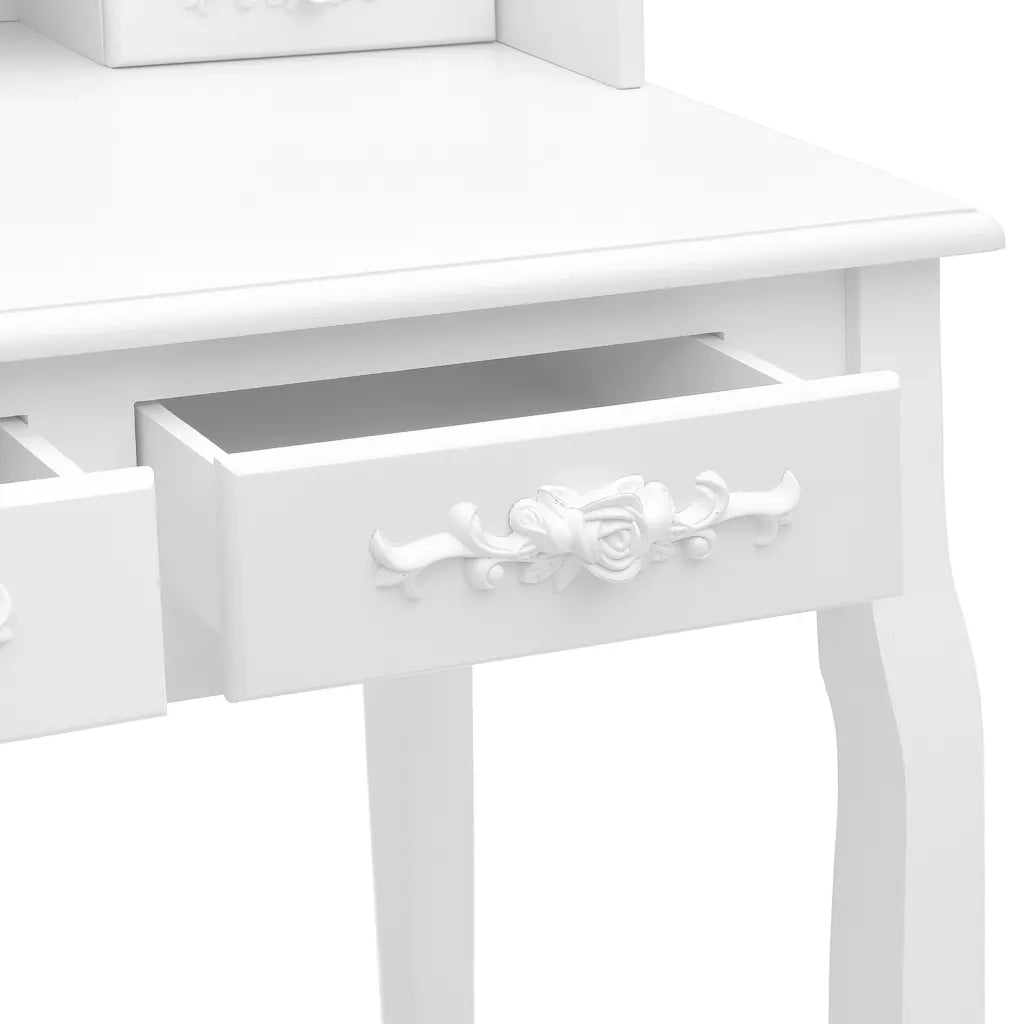 Tavolo da Trucco e Sgabello Bianco 75x69x140 cm Legno Paulownia