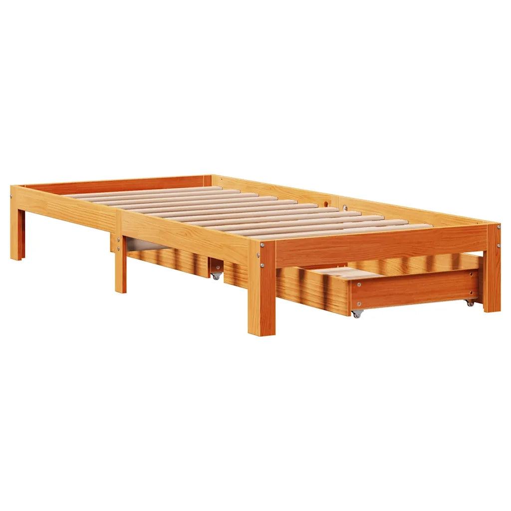 Giroletto Cassetti-Struttura Letto con contenitore Marrone Cera 75x190cm in Legno Massello Pino 231573