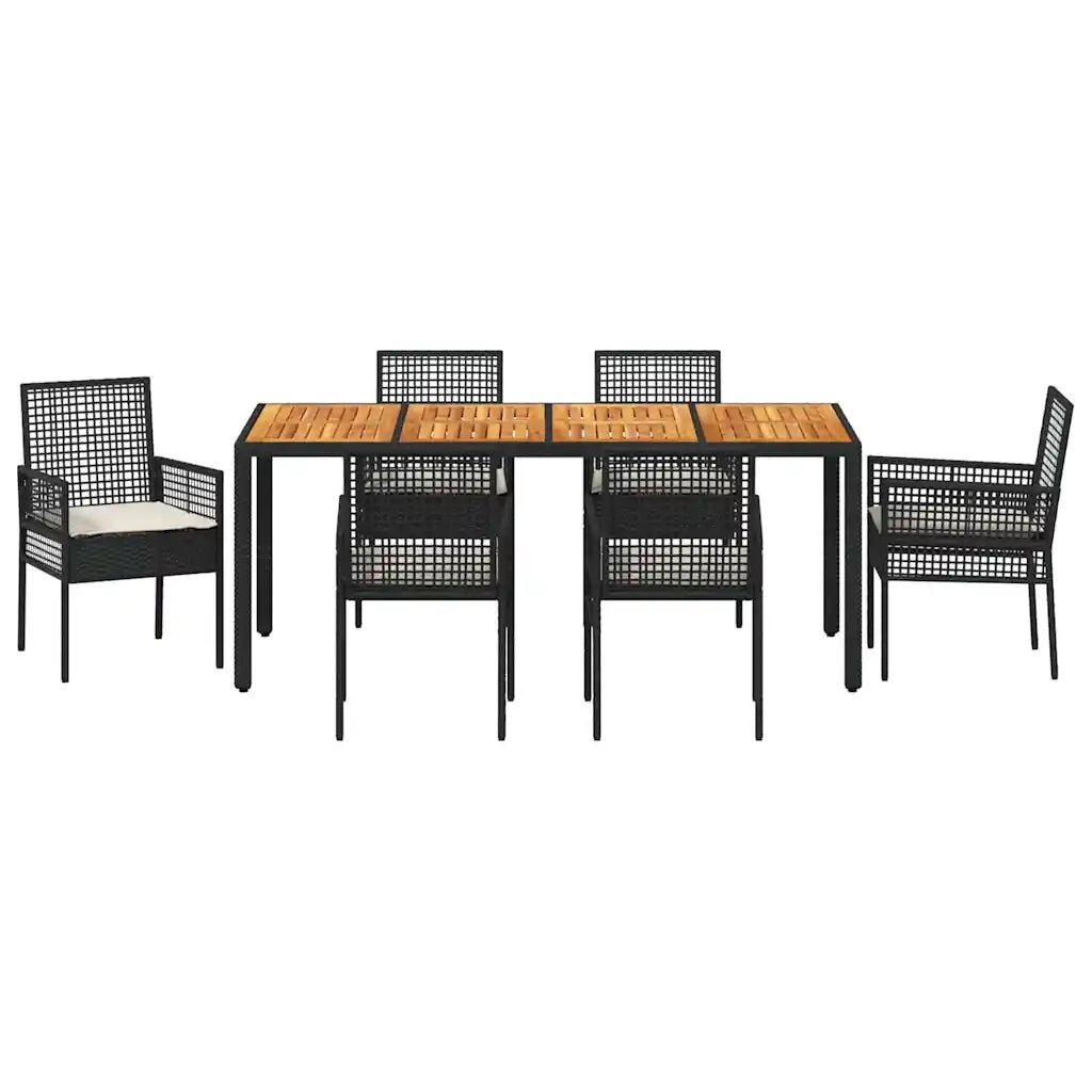 Set da Pranzo per Giardino 7 pcs Nero polyrattan 3334905