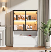 Vetrina moderna con LED 120x80x35 cm in truciolare bianco opaco e vetro temperato