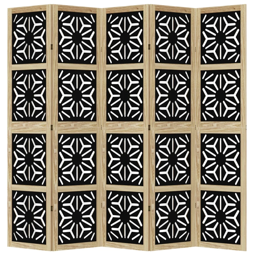 Divisorio Ambienti 5 Pannelli Marrone e nero Legno di Paulownia 358806