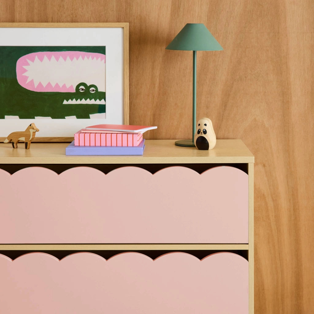 Cassettiera per bambini effetto legno 3 cassetti, rosa