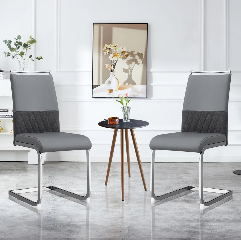 Sedia da pranzo ergonomica grigia con schienale in PU e lino