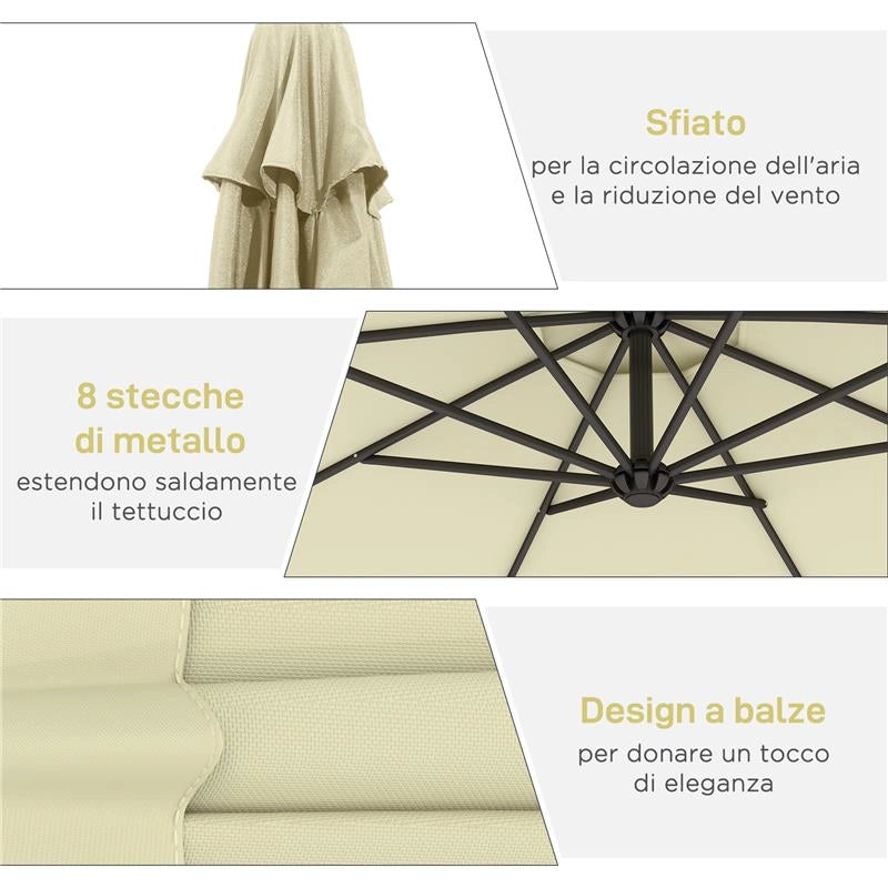 OMBRELLONE DA GIARDINO 3X2.5 M A BRACCIO INCLINABILE CON MANOVELLA, BEIGE