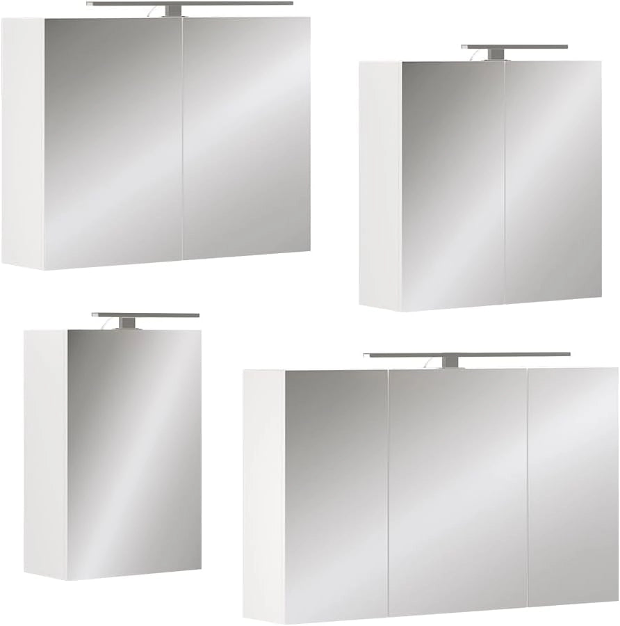 Mobile a specchio per il bagno Lavio, Bianco, 80 x 60 cm con illuminazione a LED