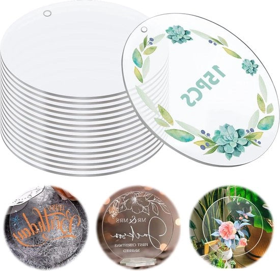 15 piastre di plastica acrilica rotonda - trasparente - 15 cm - disco acrilico - foro circolare - piastre di plastica acrilica trasparenti