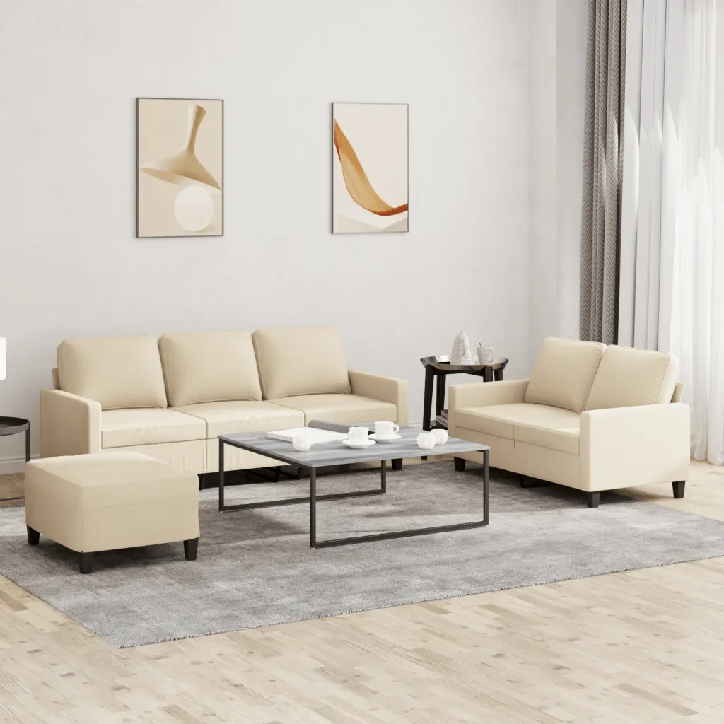 Set di Divani 3 pz con Cuscini Crema in Tessuto 3201470