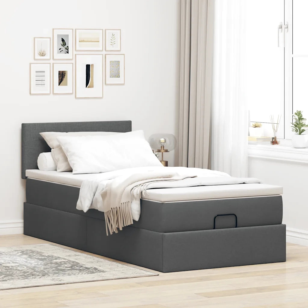 Pouf Letto con Materasso e LED Grigio Scuro 90x200 cm Tessuto 3312195