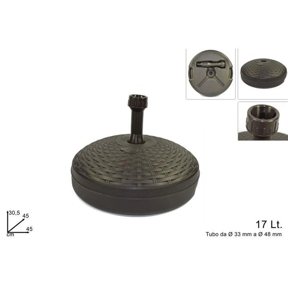 Trade Shop - Base Per Ombrellone Effetto Midollino ø45xh30.5cm Capacità 17lt Per Pali Da ø33 A ø48mm - Marrone Scuro