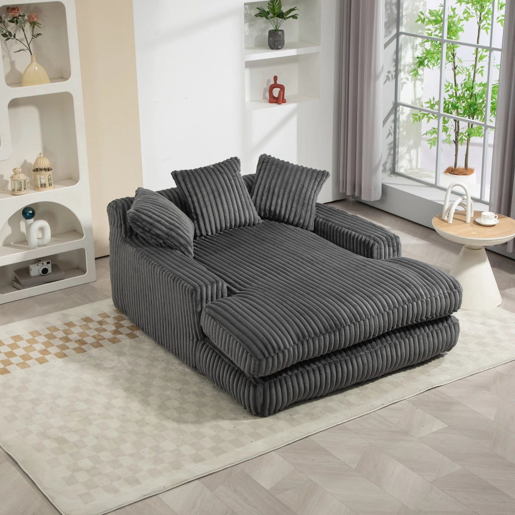 Chaise Longue da Interno 1 Posto con 3 Cuscini; Senza Montaggio; Seduta Ergonomica in Velluto a Coste Grigio Scuro