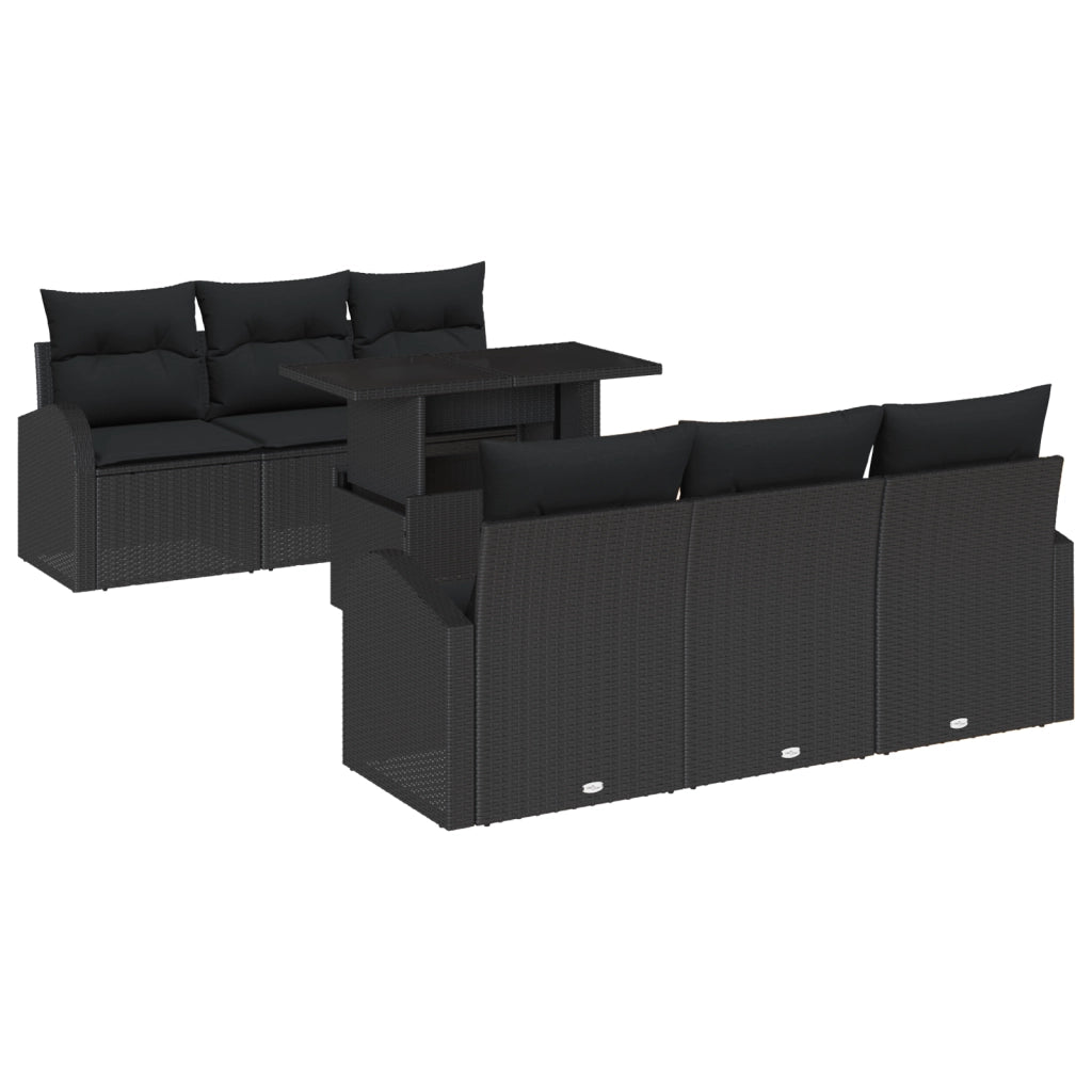 Set di Divani da Giardino con Cuscini  da 7 Pezzi in Polyrattan Nero