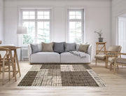 Tappeto Arredo Moderno Morbido in Ciniglia Ingresso Antiscivolo Prodotto Italiano  Soggiorno Camera Salotto Disegni Piazzati Cotone Varie Misure Grande Mondrian/Grigio - 65x220 cm
